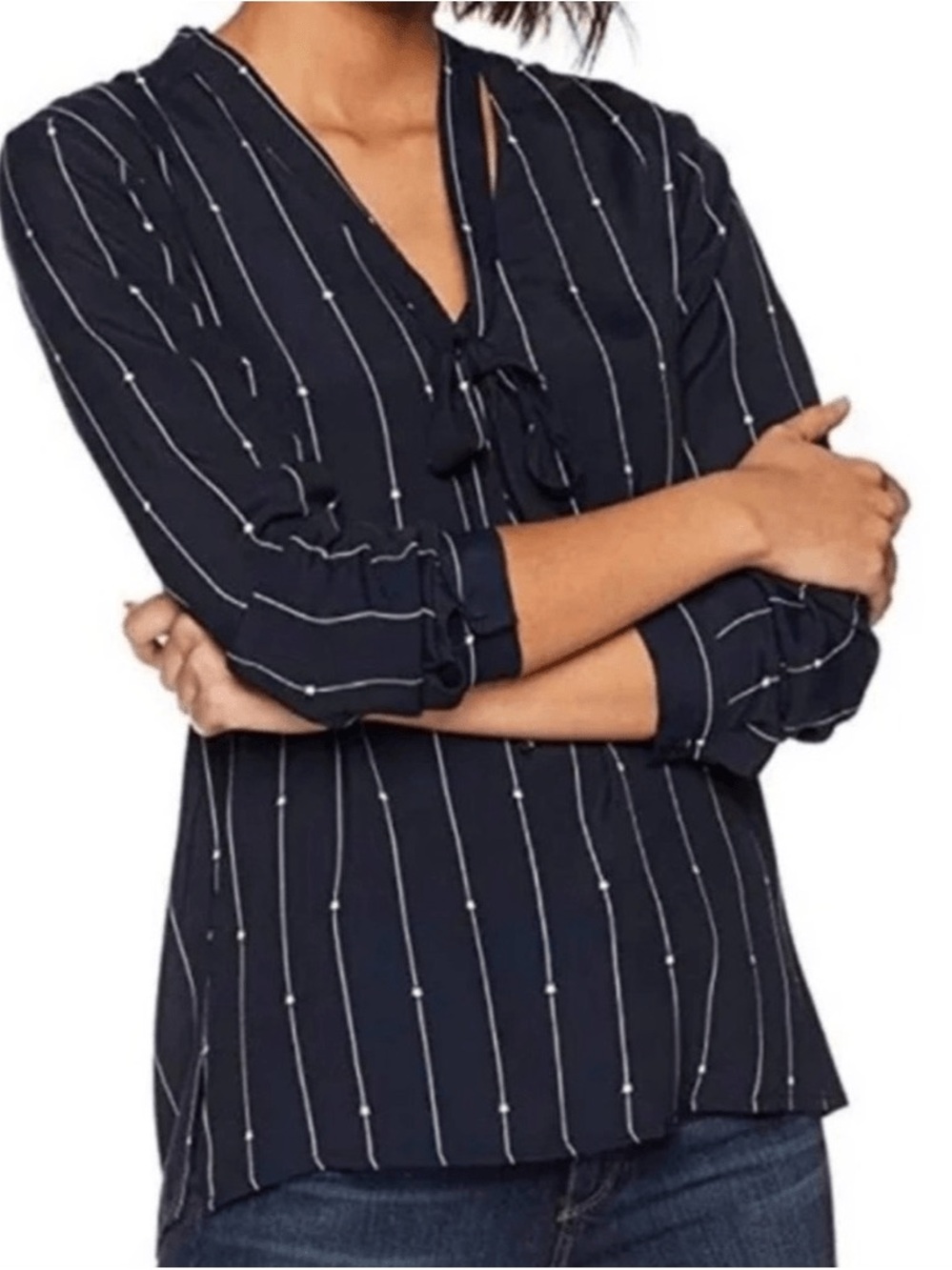 Rails Rhea Star Striped Tie Neck Blouse